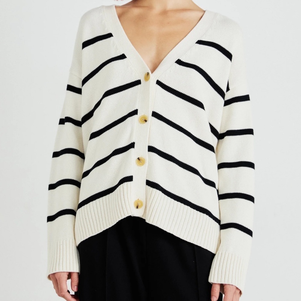 GAP Boyfriend Cardigan Sweater 100% COTTON Striped Sz M